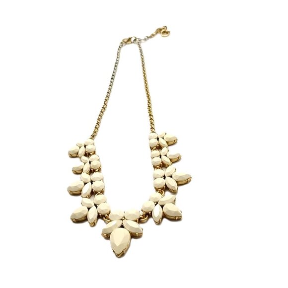 J. Crew Ivory Color Floral Statement Necklace Gold Tone Chain - Picture 10 of 12